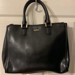 Black leather handbag